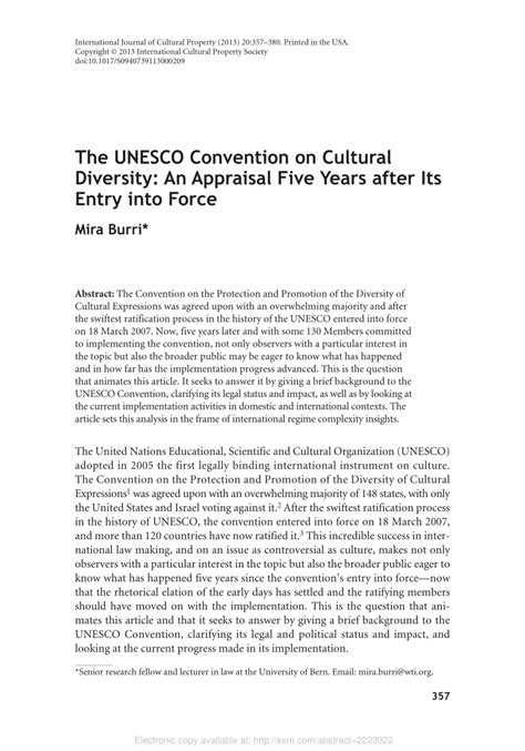 The UNESCO Convention on Cultural Diversity: An Appraisal .